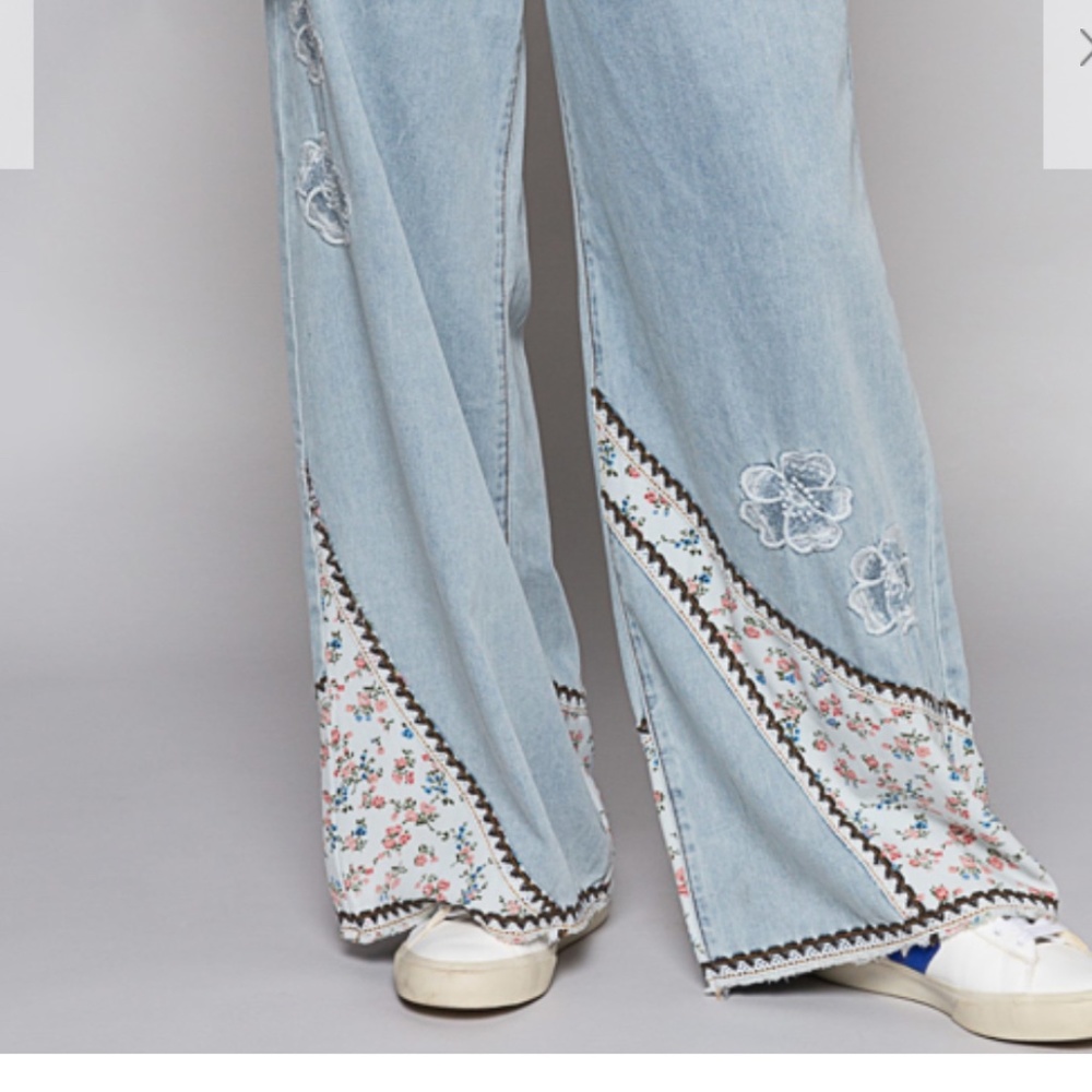 ☀️POL “ Nantucket 2 “ POL Denim Patchwork Flare Jeans Relaxed Fit Lightweight 12 - Picture 8 of 12